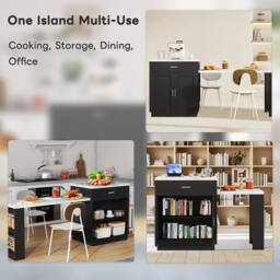Rolipo Two-Tone Extendable Kitchen Island With Seating & Storage in Black - thumbnail 3