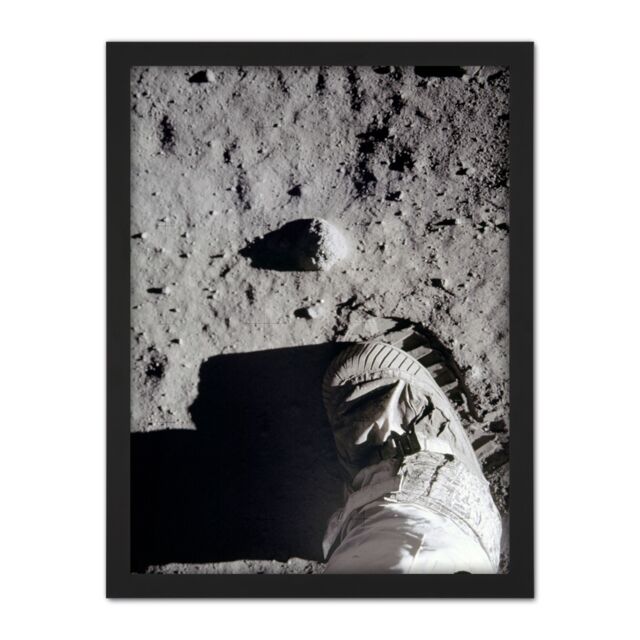 "Artery8 Wall Art Print Space NASA Moon Landing Apollo 11 Aldrin's Boot Photo Large Framed Wall Décor Art in White - Size: W18"" x H24""" - image 1
