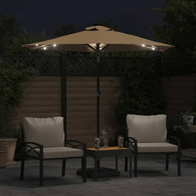 Berkfield Home Comfortable Garden Parasol with LEDs & Steel Pole Taupe 225x225 - image 1