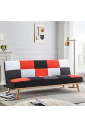 3-Seater Checkered Multicolour Fabric Sofa Bed in Red