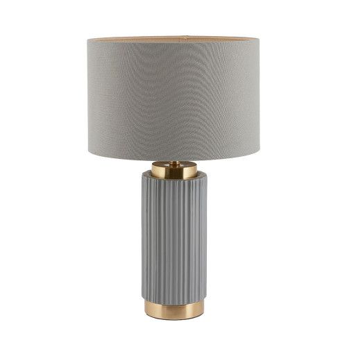 Ruma Textured Dark Green & Gold Ceramic Art Deco Table Lamp in Grey - image 1