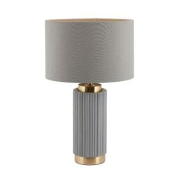 Ruma Textured Dark Green & Gold Ceramic Art Deco Table Lamp in Grey