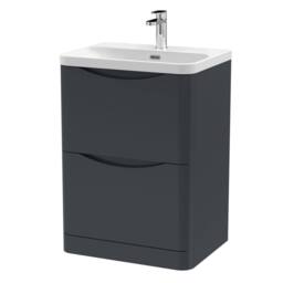 Balterley Bathroom Floor Standing 2 Drawer Vanity, Ceramic Basin, Grey, 600mm in Grey