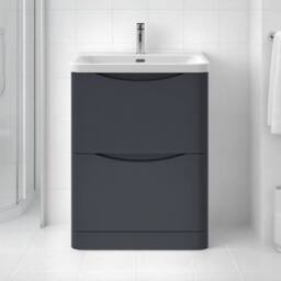Balterley Bathroom Floor Standing 2 Drawer Vanity, Ceramic Basin, Grey, 600mm in Grey - thumbnail 6