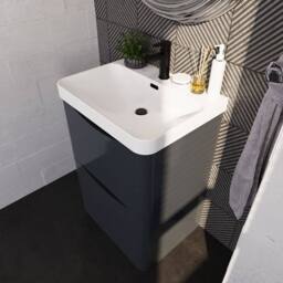Balterley Bathroom Floor Standing 2 Drawer Vanity, Ceramic Basin, Grey, 600mm in Grey - thumbnail 3