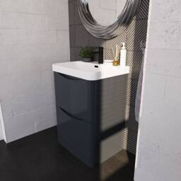 Balterley Bathroom Floor Standing 2 Drawer Vanity, Ceramic Basin, Grey, 600mm in Grey - thumbnail 4