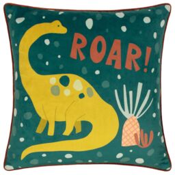 Little Furn . Roar Piped Velvet Polyester Filled Cushion in Teal - Size: 43 cm x 43 cm