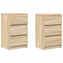 Berkfield Home Bedside Cabinets with 3 Drawers 2 pcs Sonoma Oak 39x35x65 cm in Brown - Size: 39 x 35 x 65 cm - thumbnail 2