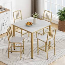Costway Counter Height Dining Table Set 5PCS Kitchen Bar Table & Chairs Set in White - thumbnail 5