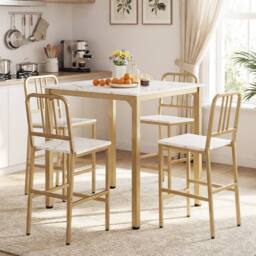 Costway Counter Height Dining Table Set 5PCS Kitchen Bar Table & Chairs Set in White - thumbnail 1