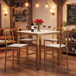 Costway Counter Height Dining Table Set 5PCS Kitchen Bar Table & Chairs Set in White - thumbnail 4