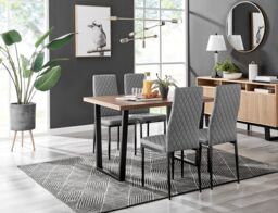 FurnitureboxUK Kylo Brown Wood Effect Dining Table With Black 'U' Legs & 4 Milan Faux Leather Chairs in Grey - thumbnail 1