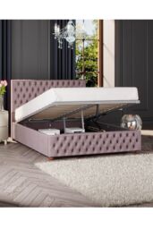 Laurence Llewelyn-Bowen Seren Ottoman Storage Bed in Plush Velvet Fabric, Custom Made in Rose - Size: King - thumbnail 2