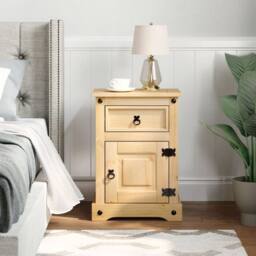 Berkfield Home Beautiful Bedside Cabinet Corona 45x35x64 cm Solid Wood Pine in Tan - Size: 45 x 35 x 64 cm - thumbnail 1