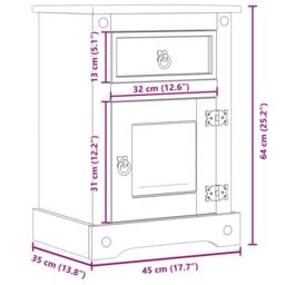 Berkfield Home Beautiful Bedside Cabinet Corona 45x35x64 cm Solid Wood Pine in Tan - Size: 45 x 35 x 64 cm - thumbnail 9