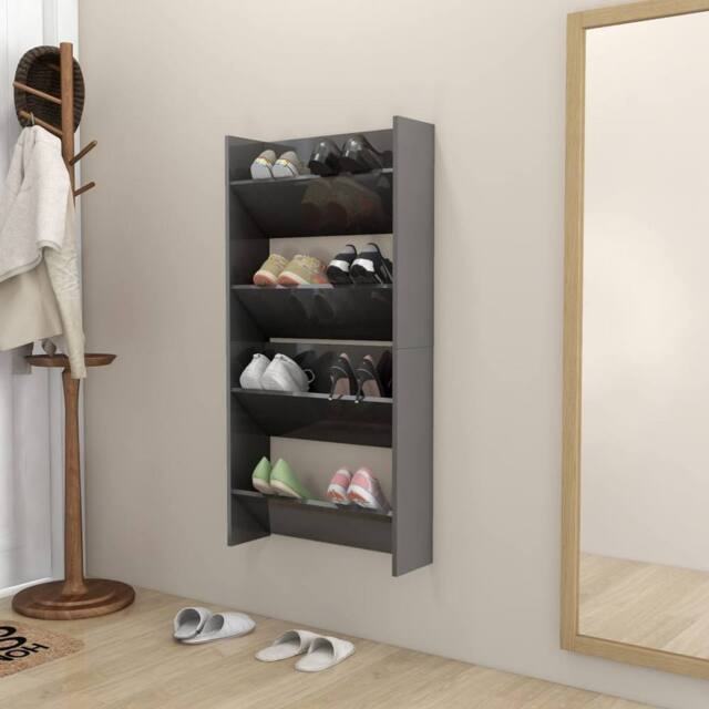 Berkfield Home Wall Shoe Cabinets 2 pcs High Gloss Grey 60x18x60 cm Engineered Wood - Size: 60 x 18 x 60 cm - image 1