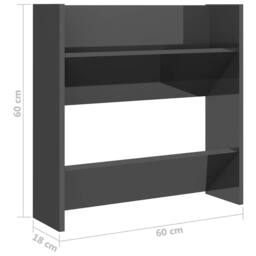 Berkfield Home Wall Shoe Cabinets 2 pcs High Gloss Grey 60x18x60 cm Engineered Wood - Size: 60 x 18 x 60 cm - thumbnail 8
