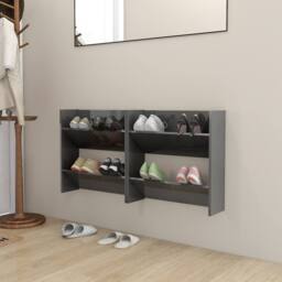 Berkfield Home Wall Shoe Cabinets 2 pcs High Gloss Grey 60x18x60 cm Engineered Wood - Size: 60 x 18 x 60 cm - thumbnail 2