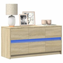 Berkfield Home TV Cabinet with LED Sonoma Oak 100x34x50 cm Engineered Wood in Brown - Size: 100 x 34 x 50 cm - thumbnail 1