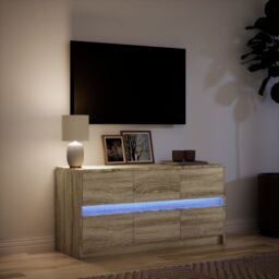 Berkfield Home TV Cabinet with LED Sonoma Oak 100x34x50 cm Engineered Wood in Brown - Size: 100 x 34 x 50 cm - thumbnail 5