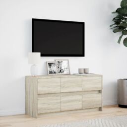 Berkfield Home TV Cabinet with LED Sonoma Oak 100x34x50 cm Engineered Wood in Brown - Size: 100 x 34 x 50 cm - thumbnail 4