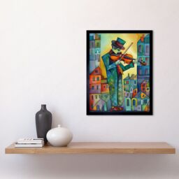 "Artery8 Wall Art Print Fiddler On The Roof Folk Art Watercolour Painting Art Framed in Black - Size: W12"" x H16""" - thumbnail 2