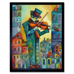 "Artery8 Wall Art Print Fiddler On The Roof Folk Art Watercolour Painting Art Framed in Black - Size: W12"" x H16""" - thumbnail 1