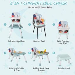 Costway 6-in-1 Baby High Chair Infant Feeding Chair w/Removable Tray & Cushion - thumbnail 4
