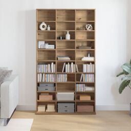 Berkfield Home CD Cabinet in Artisan Oak - 101x23x177.5 cm Made from Engineered Wood in Beige - thumbnail 4