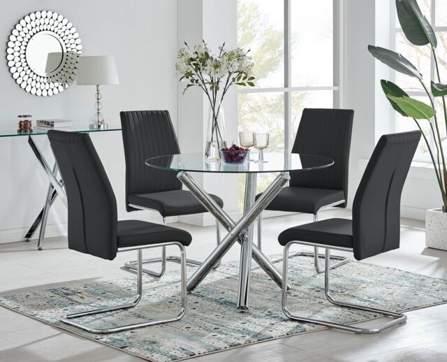 FurnitureboxUK Selina Round Glass & Chrome Metal Dining Table & Lorenzo Chairs Set in Black - Size: 2 Person - image 1
