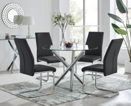 FurnitureboxUK Selina Round Glass & Chrome Metal Dining Table & Lorenzo Chairs Set in Black - Size: 2 Person - thumbnail 1