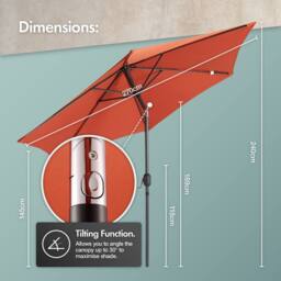VonHaus Men's 2.7M Burnt Orange Steel Garden Parasol - thumbnail 7