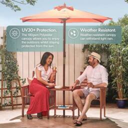 VonHaus Men's 2.7M Burnt Orange Steel Garden Parasol - thumbnail 4