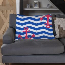 Benjamin Tate Design Anchors On Zig Zag Stripes Blanket in Natural - Size: 120 cm x 150 cm - thumbnail 2
