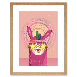 "Artery8 Wall Art Print Llama Pink Fashion Framed in Beige - Size: W7"" x H9""" - thumbnail 1
