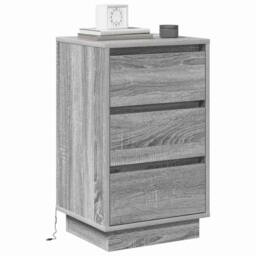 Berkfield Home Bedside Cabinet with LED Grey Sonoma 39x34.5x65 cm Engineered Wood - thumbnail 3