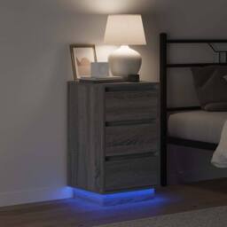 Berkfield Home Bedside Cabinet with LED Grey Sonoma 39x34.5x65 cm Engineered Wood - thumbnail 4