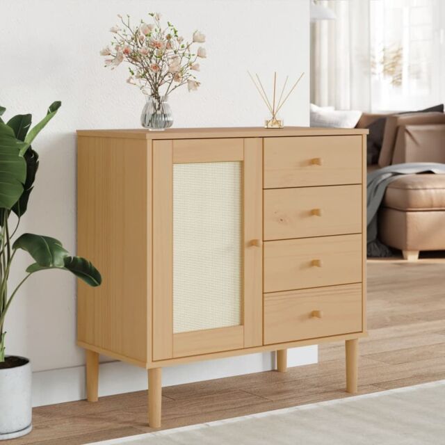 Berkfield Home Sideboard SENJA Rattan Look Brown 80x40x80 cm Solid Wood Pine - Size: 80 x 40 x 80 cm - image 1