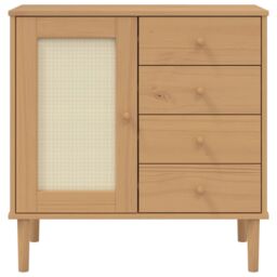 Berkfield Home Sideboard SENJA Rattan Look Brown 80x40x80 cm Solid Wood Pine - Size: 80 x 40 x 80 cm - thumbnail 5