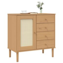 Berkfield Home Sideboard SENJA Rattan Look Brown 80x40x80 cm Solid Wood Pine - Size: 80 x 40 x 80 cm - thumbnail 3