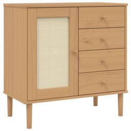 Berkfield Home Sideboard SENJA Rattan Look Brown 80x40x80 cm Solid Wood Pine - Size: 80 x 40 x 80 cm - thumbnail 2