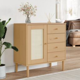 Berkfield Home Sideboard SENJA Rattan Look Brown 80x40x80 cm Solid Wood Pine - Size: 80 x 40 x 80 cm