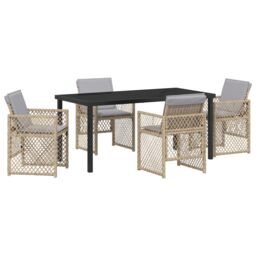 Berkfield Home 5 Piece Garden Dining Set with Cushions Beige Poly Rattan - thumbnail 2