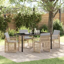 Berkfield Home 5 Piece Garden Dining Set with Cushions Beige Poly Rattan