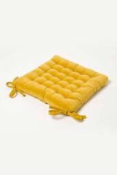 Homescapes Seat Pad Luxury 100% Cotton Velvet Indoor Outdoor Garden Cushion, 40cm in Mustard - Size: 40 cm x 40 cm - thumbnail 1