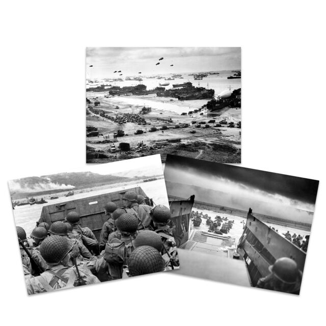 Artery8 Wall Art Print Pack of 3 War WWII USA Troops Landing Omaha D-Day Large Poster Set - image 1