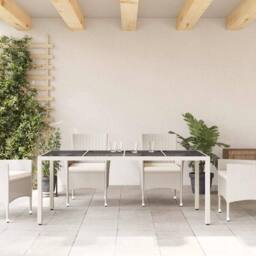 Berkfield Home Garden Table with Glass Top White 190x90x75 cm Poly Rattan - Size: 190 x 90 x 75 cm - thumbnail 1