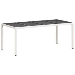 Berkfield Home Garden Table with Glass Top White 190x90x75 cm Poly Rattan - Size: 190 x 90 x 75 cm - thumbnail 3