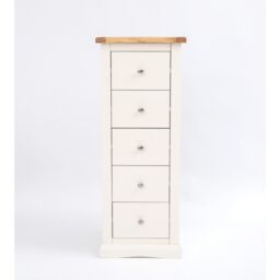 Cabinet Bits Castelli 5 Drawer Narrow Chest of Drawers Chrome Knob in Off-White