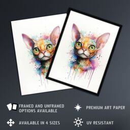"Artery8 Wall Art Print Devon Rex Cat Lovers Gift Watercolour Pet Portrait Painting Artwork Poster - Size: W12"" x H16""" - thumbnail 2